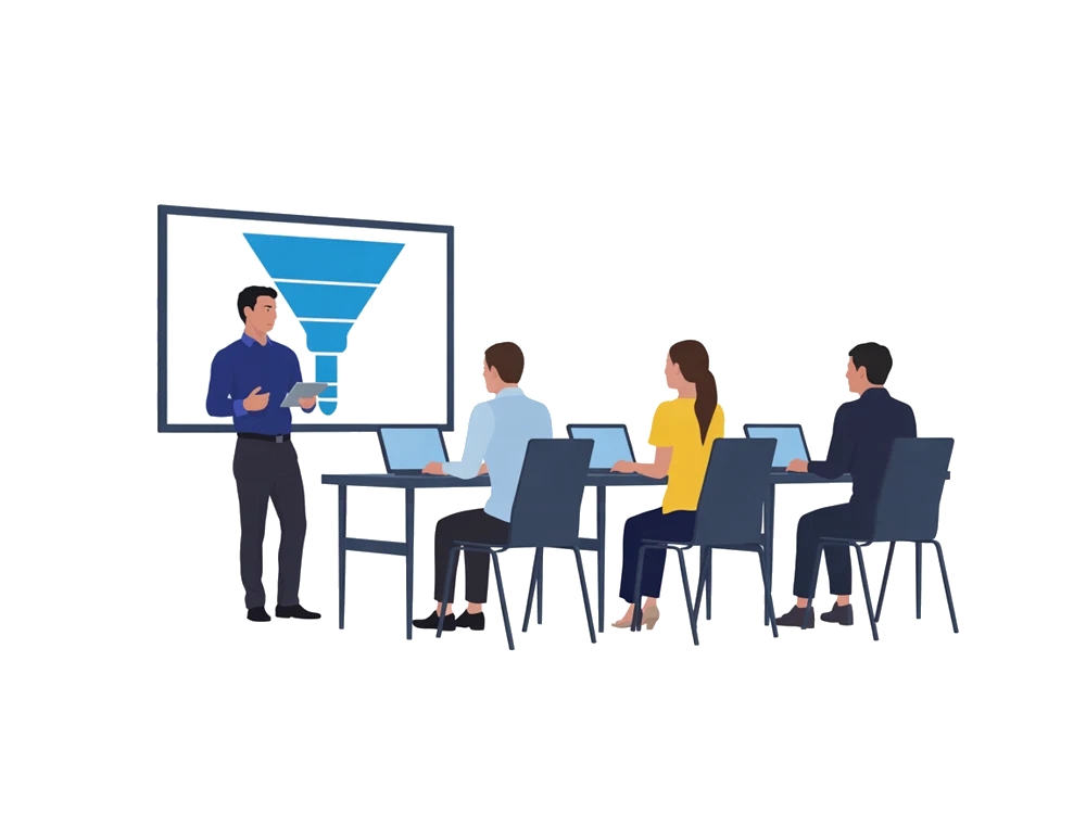 Тренер обучает команду работе в CRM-системе
